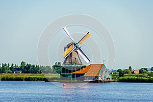 Fully operational historic Dutch Windmills along the Zaan River