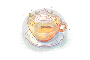 fully prepared cappuccino cup with a rosetta latte art pattern