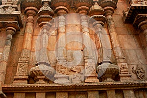 Fully stone tower wall in the ancient Brihadisvara Temple in Thanjavur, india.