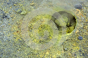 Fumarole activity in crater of Mutnovsky volcano.