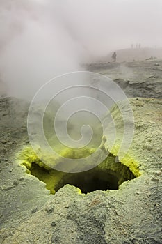Fumarole activity in crater of Mutnovsky volcano.