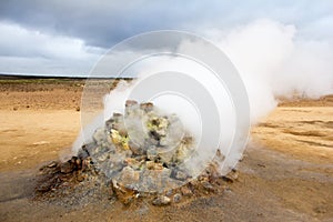Fumarole in Hverir geothermal area in Iceland