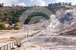 Fumarole and inside crater view of active vulcano Solfatara