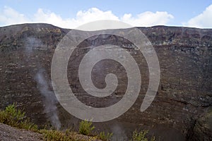 Fumaroles in the crater of the Mount Vesuvius near Naples