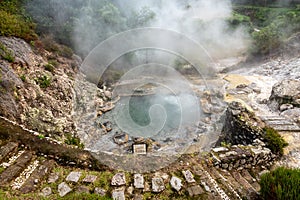 Fumaroles in Furnas Hot Springs, Sao Miguel Island, Azores, Portugal