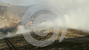 Fumaroles and gas emissions at the craters of the volcano Etna