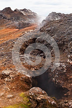 Fumaroles in lava fields Leirhnjukur volcano, Iceland