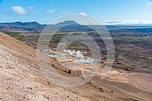 Fumaroles and mud pools at Hverir, Iceland