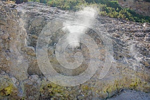 Fumaroles in the Solfatara crater in the Phlegraean Fields in Italy photo