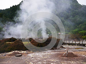 Fumaroles and volcanic activity of the calderas of Achada das Furnas on the island of Sao Miguel in the Azores