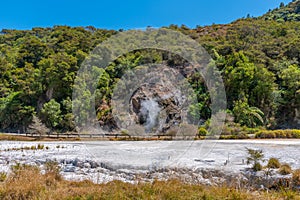 Fumaroles at Waimangu volcanic valley in New Zealand