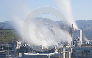 Fumes and pollution in factory chimneys