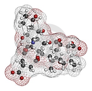 Fumonisin B1 mycotoxin molecule. Fungal toxin produced by some Fusarium molds, often present in corn and other cereals. 3D photo