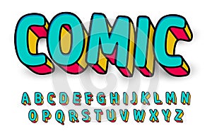 Fun 3D font, cartoon color alphabet, color letters for a comic book, children playroom, kids game, toy typographic