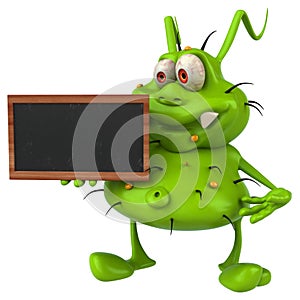 Fun 3D germ monster holding a blackboard