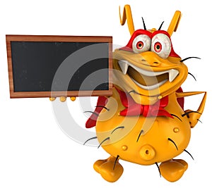 Fun 3D germ monster holding a blackboard