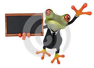 Fun 3D green tropical frog with a chalkboard