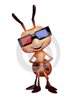 fun Ant cartoon character with 3D glasses