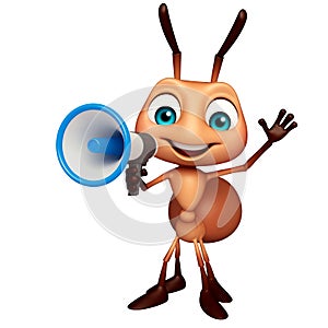 Fun Ant cartoon character with loudspeaker