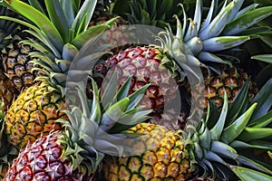 Fun background of colorful pineapples. Ai generated