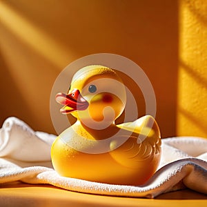 Fun bath time for kids, shown by rubber duck with towels