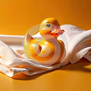 Fun bath time for kids, shown by rubber duck with towels