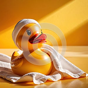 Fun bath time for kids, shown by rubber duck with towels