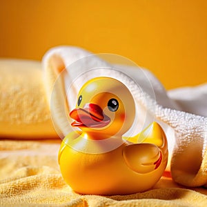 Fun bath time for kids, shown by rubber duck with towels