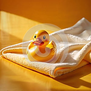 Fun bath time for kids, shown by rubber duck with towels