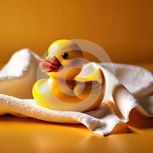 Fun bath time for kids, shown by rubber duck with towels