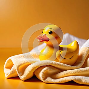 Fun bath time for kids, shown by rubber duck with towels