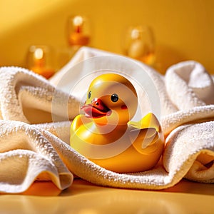 Fun bath time for kids, shown by rubber duck with towels