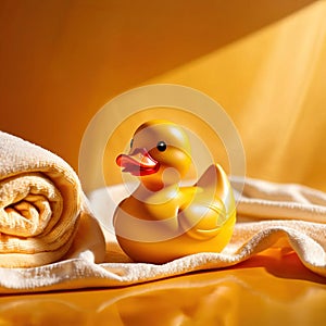 Fun bath time for kids, shown by rubber duck with towels