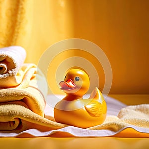 Fun bath time for kids, shown by rubber duck with towels