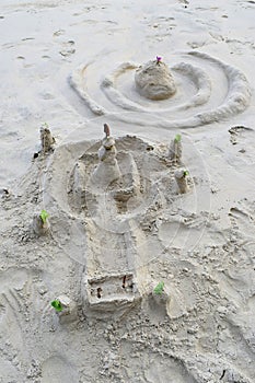 Fun at Beach - Sand Castles at White Sandy Beach - Leisure, Play, and Relaxation