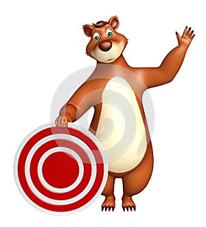 Fun Bear cartoon character with target sign