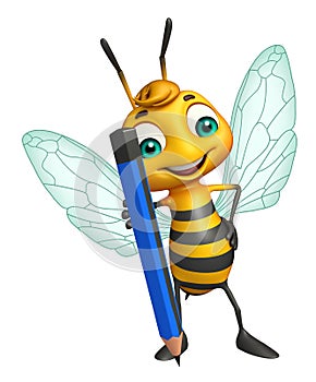 fun Bee cartoon character with pencil