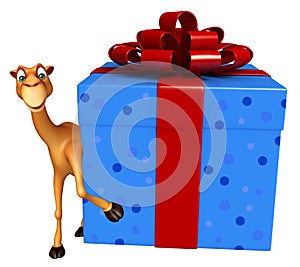 Fun Camel cartoon character with gift box