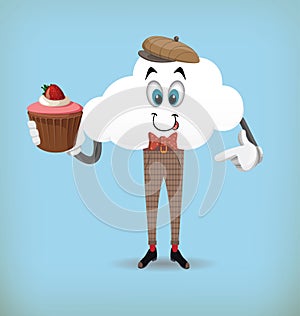 Fun Cartoon Cloud Character holding Cupcake