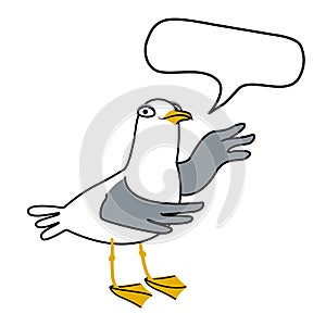 Fun cartoon seagull telling something with bubble