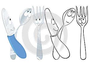 Fun cartoon spoon, knife and fork