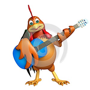 Fun Chicken cartoon character with guitar