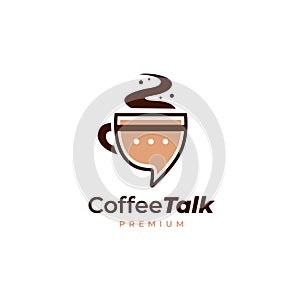 Fun coffee talk logo in mug shape and chat message bubble icon illustration