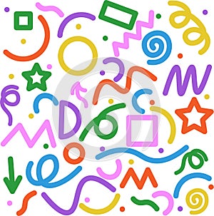 Fun colorful abstract line doodle shape set. Creative minimalist style art symbol collection for children or party
