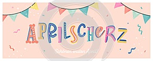 Fun and colorful April Fools\' design, detailed Typography and party background, great for web banners, wallpapers