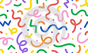 Fun colorful line doodle seamless pattern. Creative minimalist style art background texture