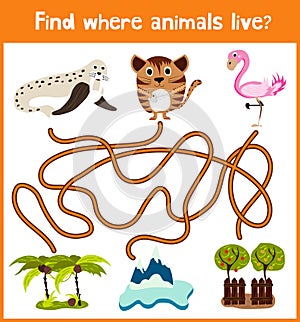 Fun and colorful puzzle game for children's development find where a deer, striped Chipmunk and fish. Training mazes for preschool