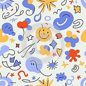 Fun colorful seamless pattern collection. Creative abstract style art background for children. Trendy texture design