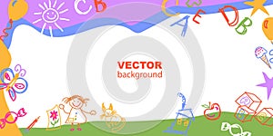 Fun colourful Creative minimalist style background for children trendy design with Hand Drawn Colourful Drawing for school