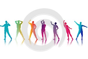 Fun colourful outline joy person disco design motion dancing silhouettes happiness people jumping shadow group